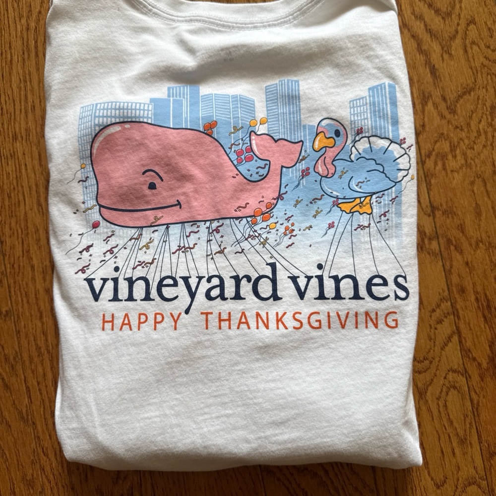 Vineyard Vines Happy Thanksgiving Whale and Blue Turkey Long Sleeve Tee